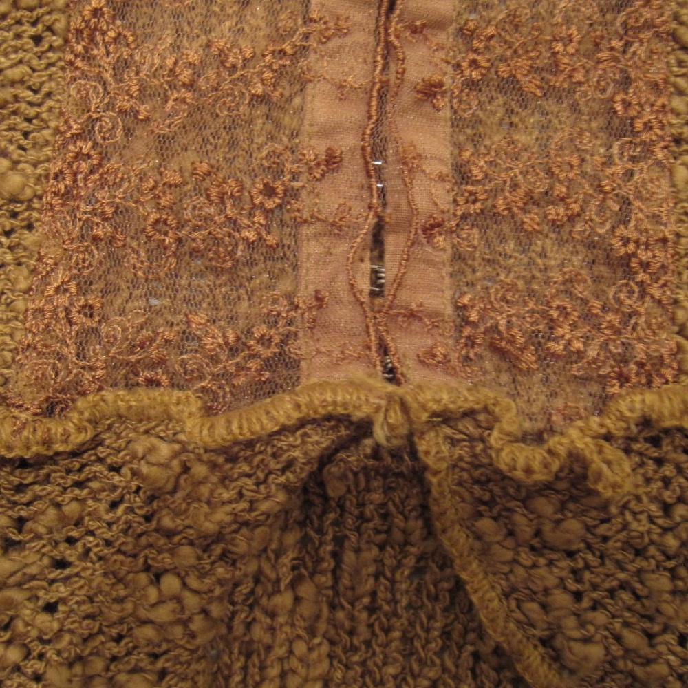 Y2k brown lace trim cardigan with metal clasps size large saga acrylic nylon - Picture 6 of 6